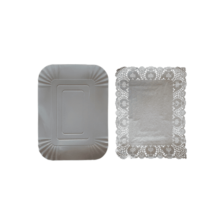 Bandeja rectangular con blonda 29x39 blanco 1 unidad feco 1