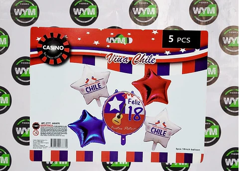  SET DE GLOBOS CHILE 5 PIEZAS