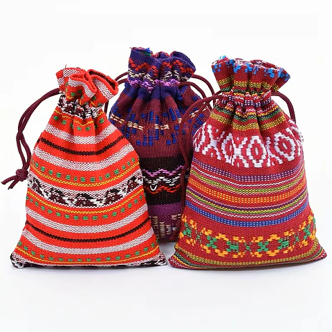 12 Bolsas de Regalo con Cordón a Rayas de Estilo Étnico