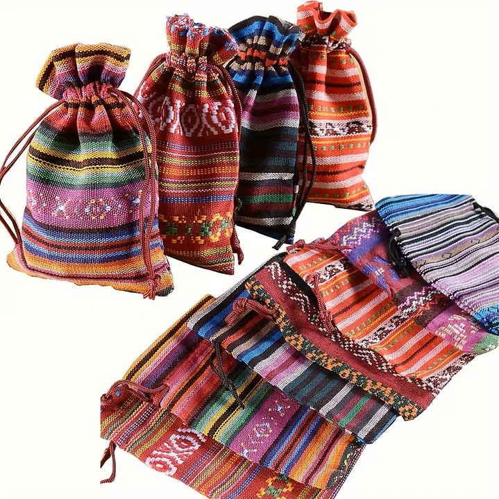 12 Bolsas de Regalo con Cordón a Rayas de Estilo Étnico 2