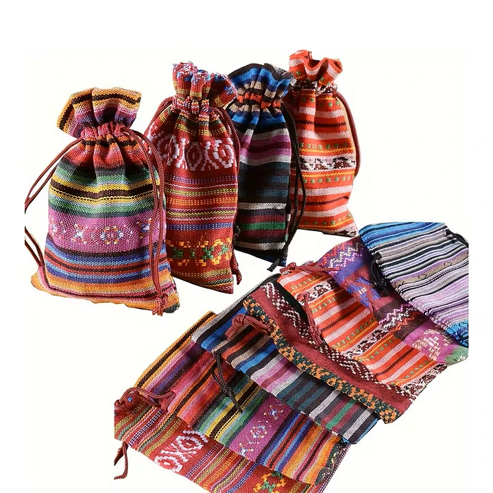12 Bolsas de Regalo con Cordón a Rayas de Estilo Étnico 3
