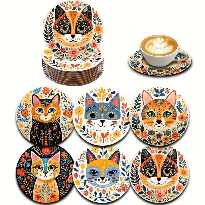 6 Piezas de Posavasos Encantadores con Diseño Felino Electrico 4