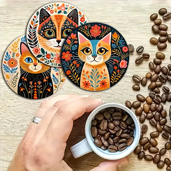 6 Piezas de Posavasos Encantadores con Diseño Felino Electrico 2