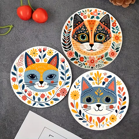 6 Piezas de Posavasos Encantadores con Diseño Felino Electrico