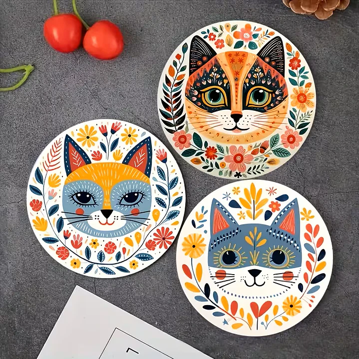 6 Piezas de Posavasos Encantadores con Diseño Felino Electrico 1