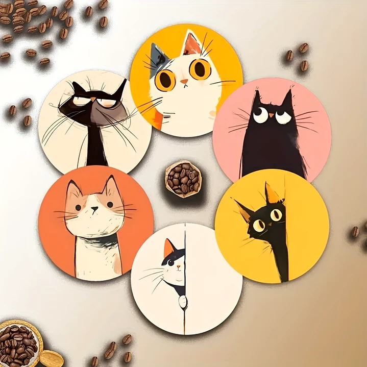 6 Piezas de Posavasos Encantadores con Diseño Felino 3