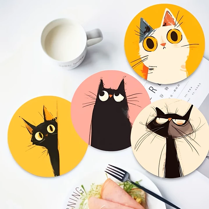 6 Piezas de Posavasos Encantadores con Diseño Felino 2