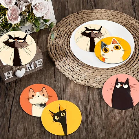 6 Piezas de Posavasos Encantadores con Diseño Felino