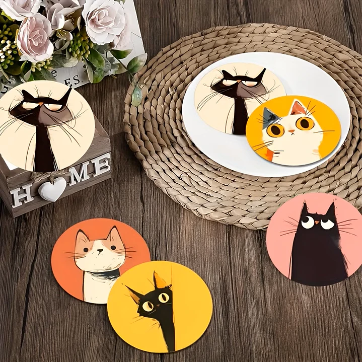 6 Piezas de Posavasos Encantadores con Diseño Felino 1