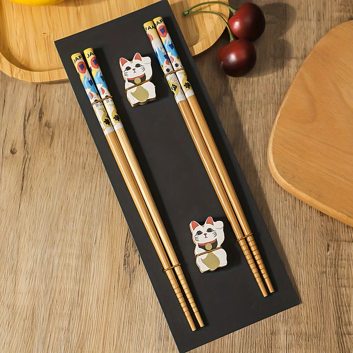 Juego de cubiertos de palillos de bambú 2