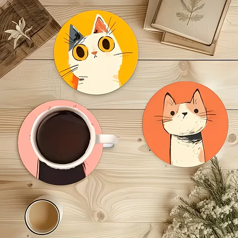 6 Piezas de Posavasos Encantadores con Diseño Felino