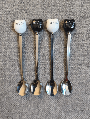 Juego de 4 cucharas de acero inoxidable con diseño de gatos