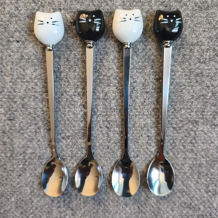 Juego de 4 cucharas de acero inoxidable con diseño de gatos 2