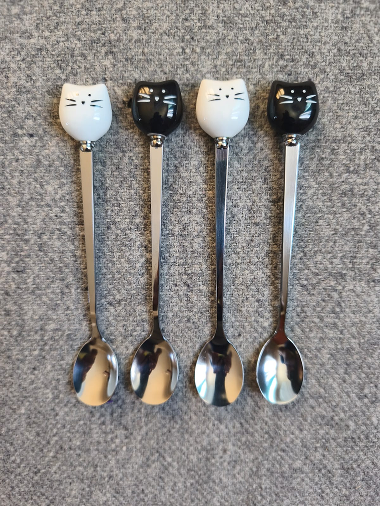 Juego de 4 cucharas de acero inoxidable con diseño de gatos 2
