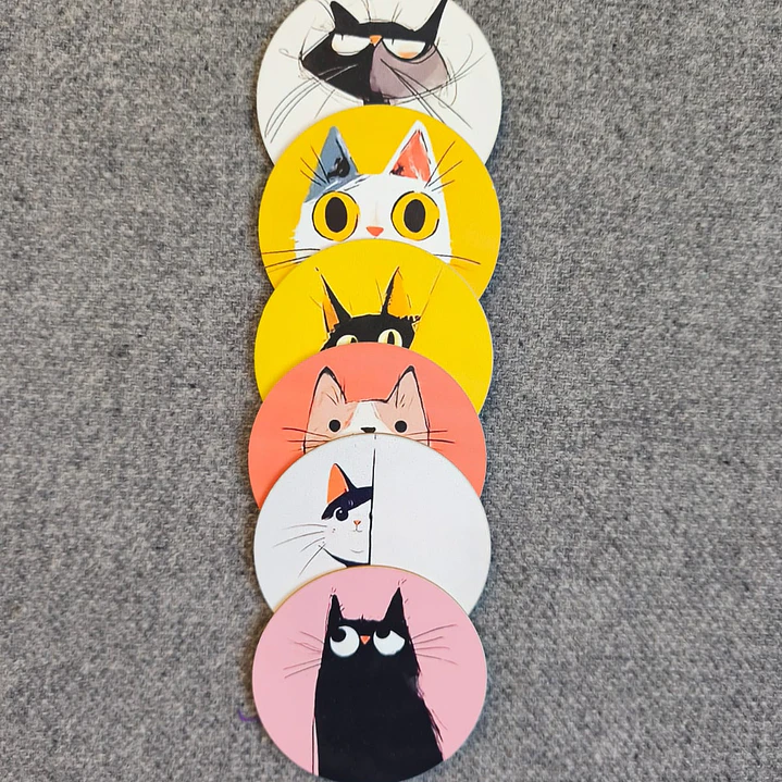 6 Piezas de Posavasos de Madera con Temática de Gatos 3