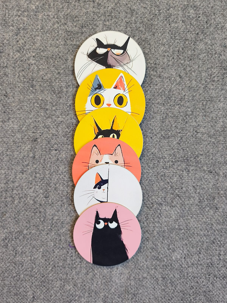 6 Piezas de Posavasos de Madera con Temática de Gatos 3