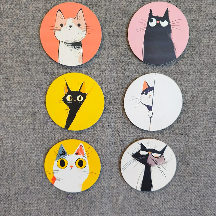 6 Piezas de Posavasos de Madera con Temática de Gatos 4