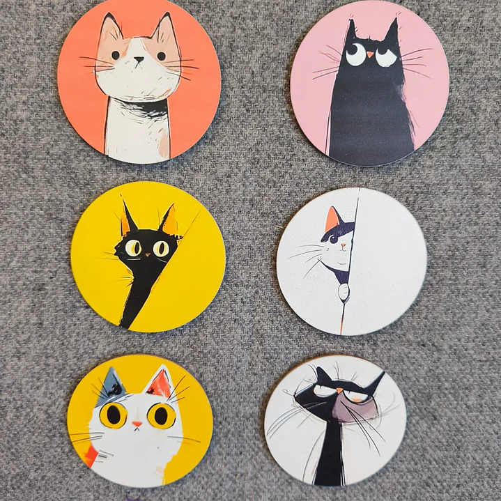 6 Piezas de Posavasos de Madera con Temática de Gatos 2