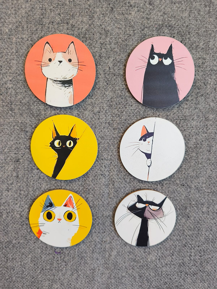 6 Piezas de Posavasos de Madera con Temática de Gatos 2