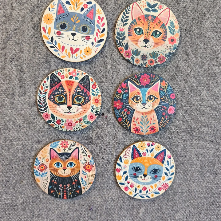 6pcs Posavasos de Madera Serie Gato Vibrante 2
