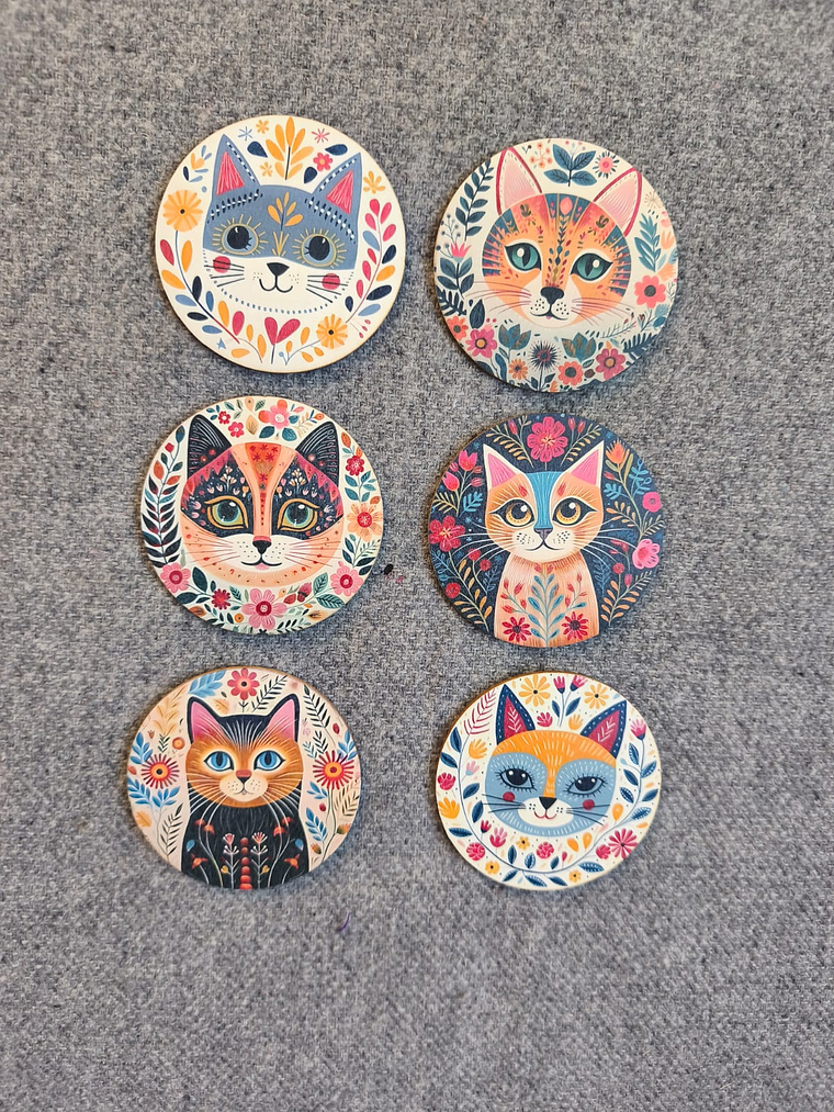 6pcs Posavasos de Madera Serie Gato Vibrante 2
