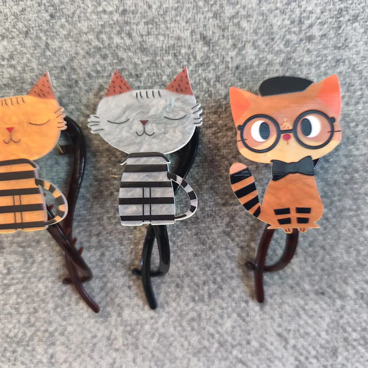 Set de 3 clips  Acrílicos de Gato de Dibujos para el pelo 3
