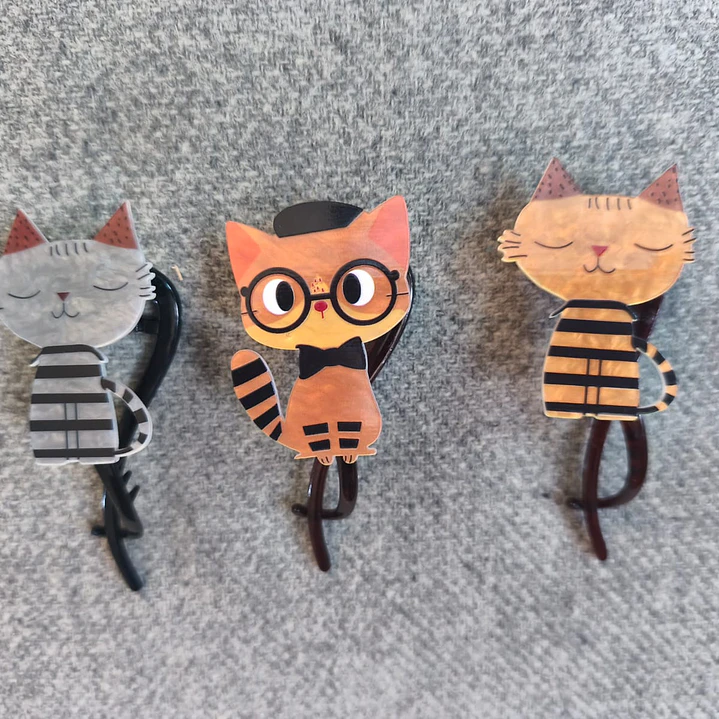 Set de 3 clips  Acrílicos de Gato de Dibujos para el pelo 1