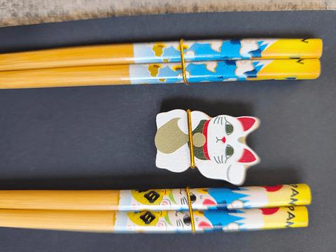 Juego de palillos de bambú y madera con estampado japonés