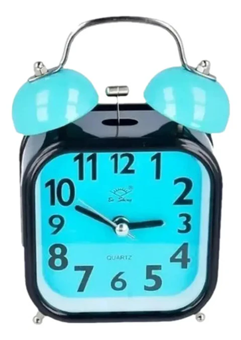 Reloj Despertador Campana Con Luz Cuadrado Bicolor Azul A59