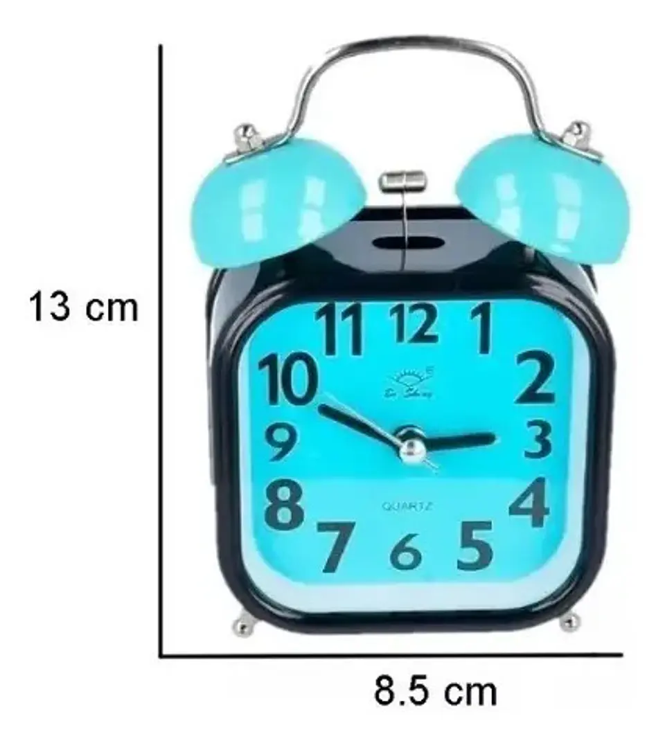 Reloj Despertador Campana Con Luz Cuadrado Bicolor Azul A59 4