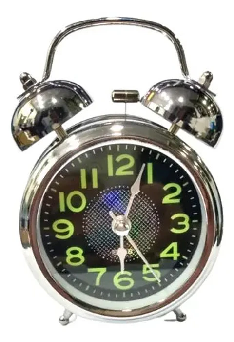  Alarma Reloj Despertador Mesa Plateado Campana Ref 670b