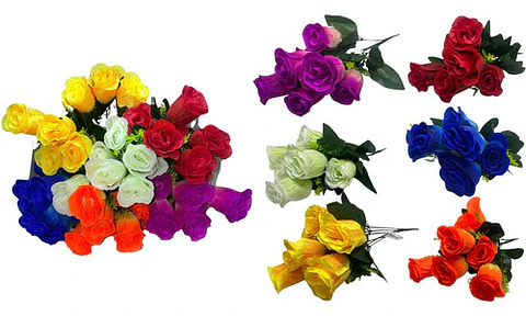 Ramo Rosa 6 Colores Vibrantes Flores Artificiales 34 Cm