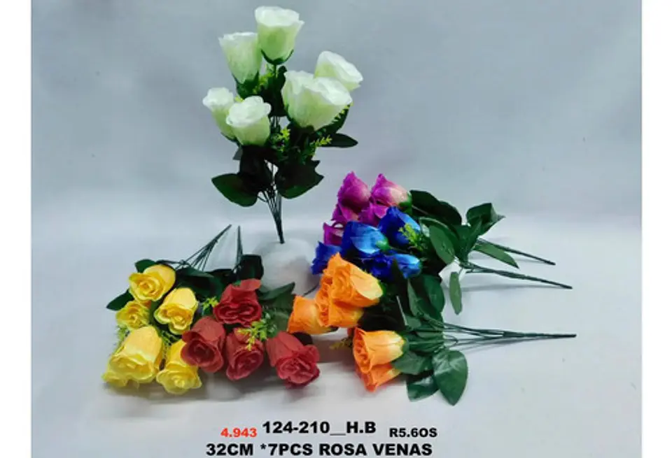 Ramo Rosa 6 Colores Vibrantes Flores Artificiales 34 Cm 8