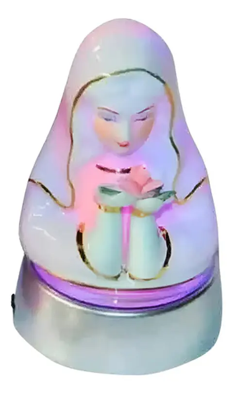 Porcelana Virgen María Rosa Mística Base Luz 