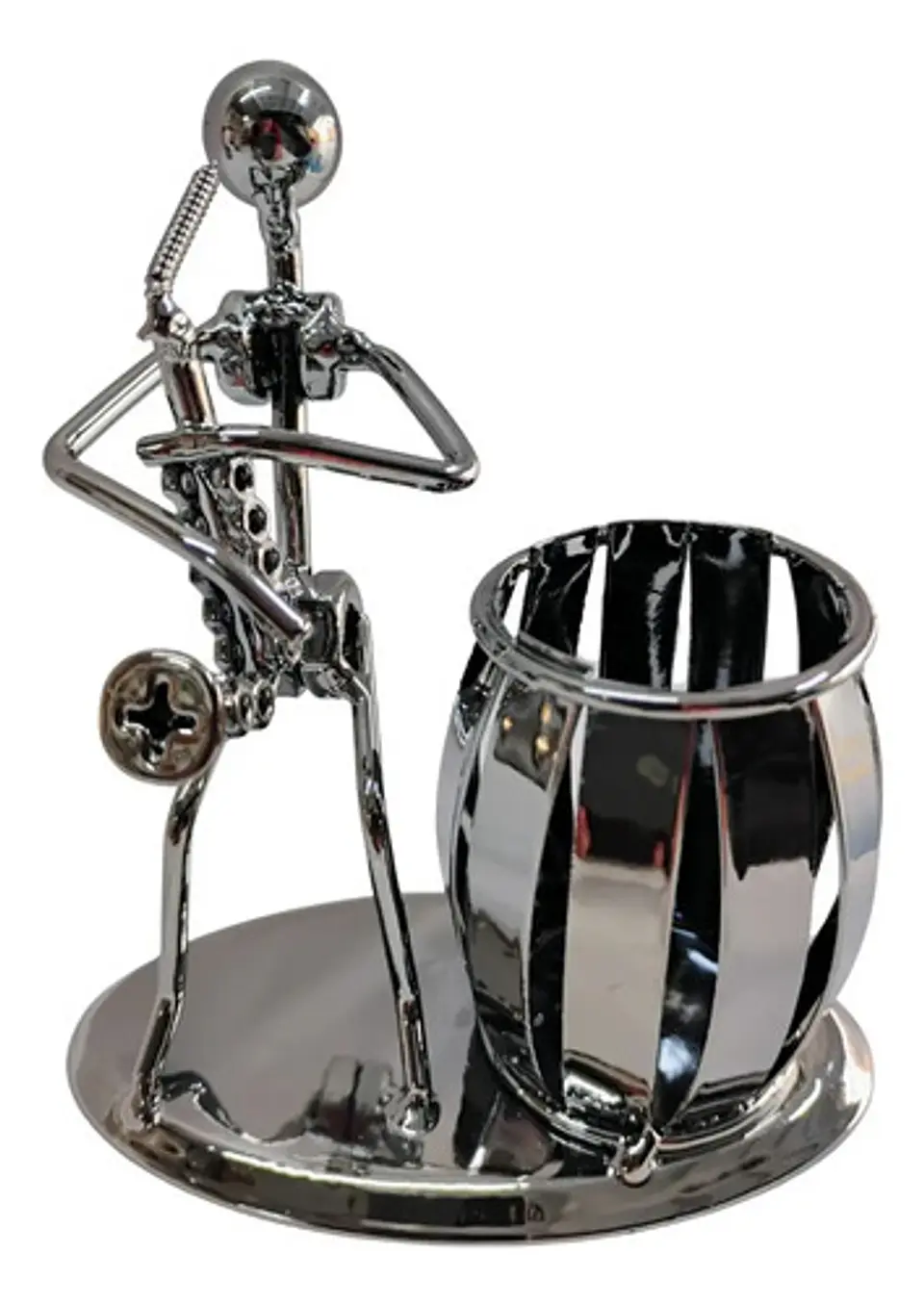 Mazugi Porta Esferos Musico Metal Plateado 1 Compartimento 3