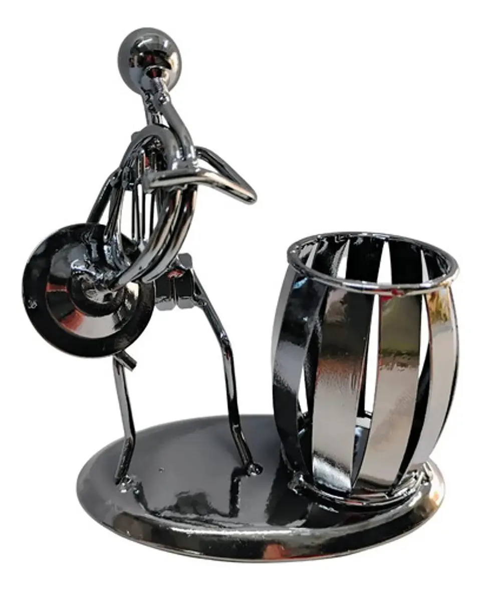 Mazugi Porta Esferos Musico Metal Plateado 1 Compartimento 8