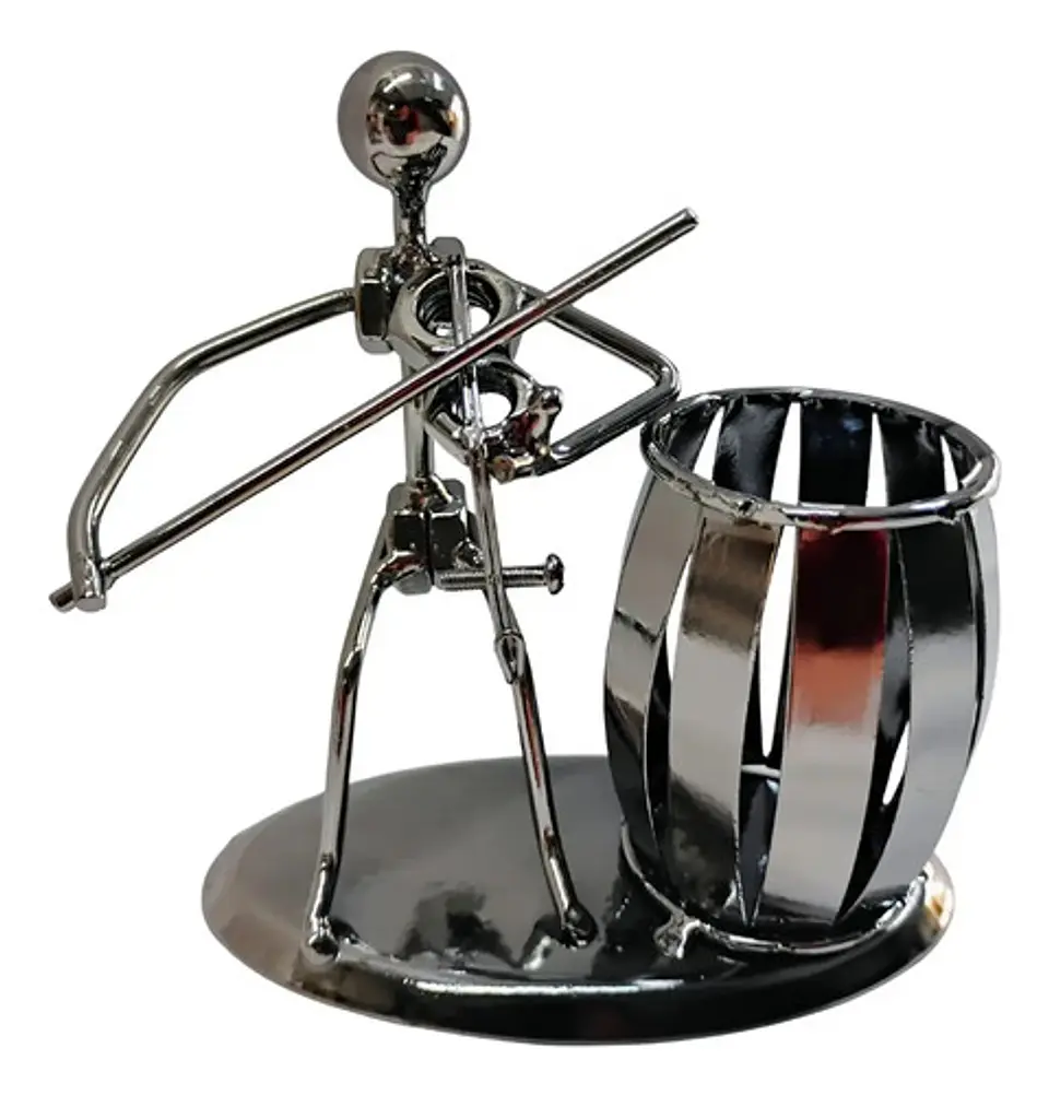 Mazugi Porta Esferos Musico Metal Plateado 1 Compartimento 9