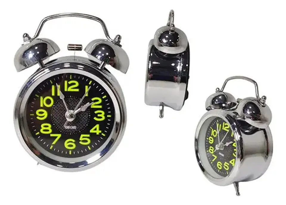  Alarma Reloj Despertador Mesa Plateado Campana Ref 670b 1
