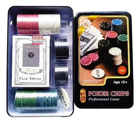 Poker Chips Profesional Casino Caja Metalica 80 Fichas Dual 