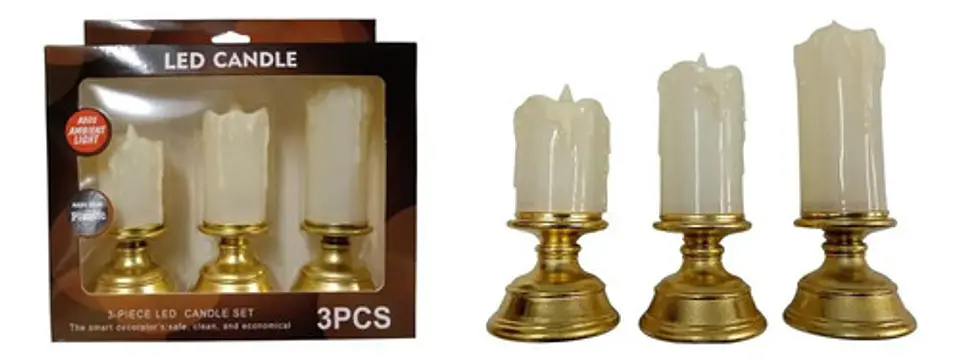 Vela Con Candelabro Decoración Veladoras Luz Led Wm1127c Luc 1