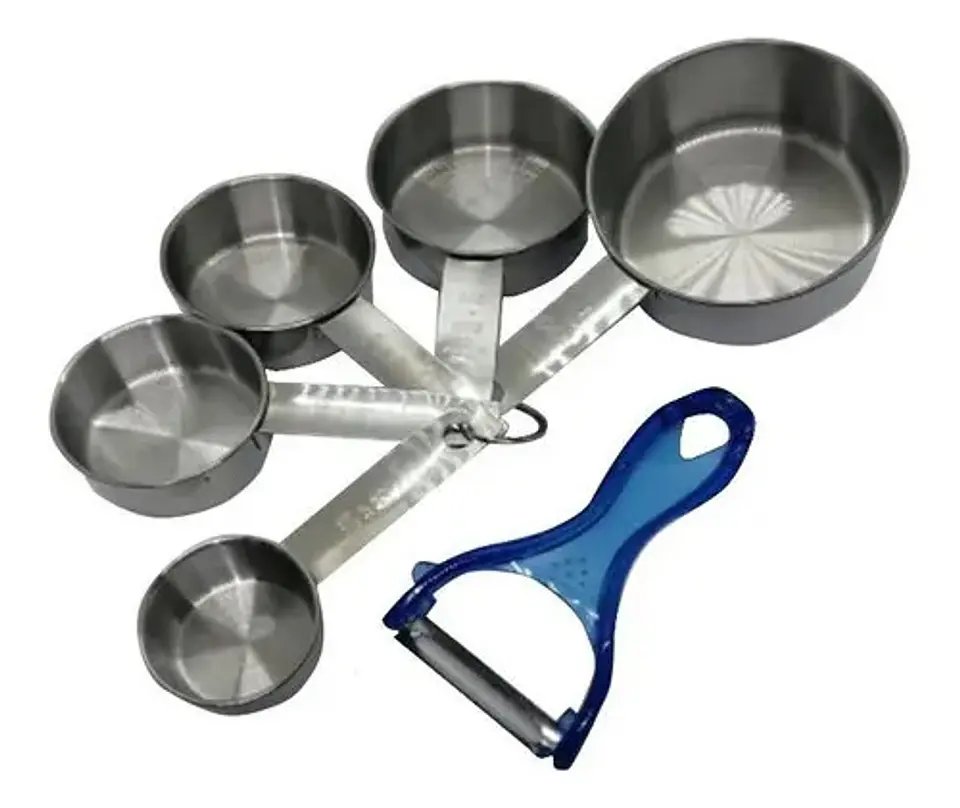 Juego De 5 Cucharas Tazas Acero  Medición + Pelador De Papa  2