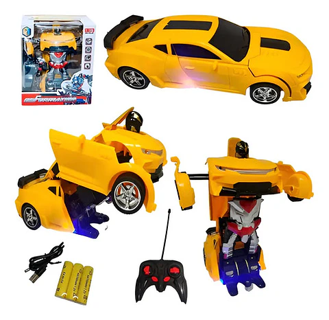 Carro Control Amarillo Robot Sonido Luces Transformers Jugue