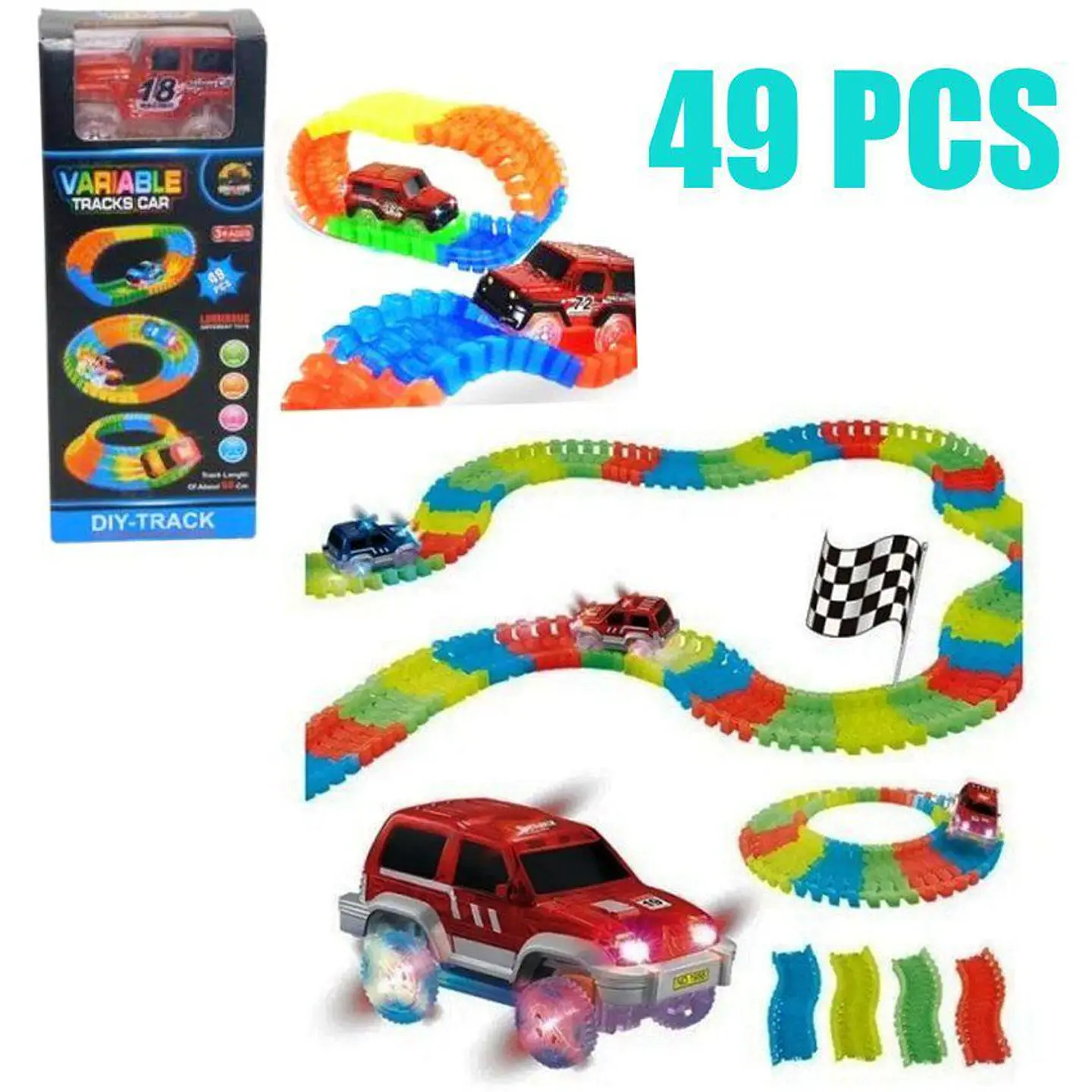 Magic track carro luz pista 49 piezas juguete niños 1