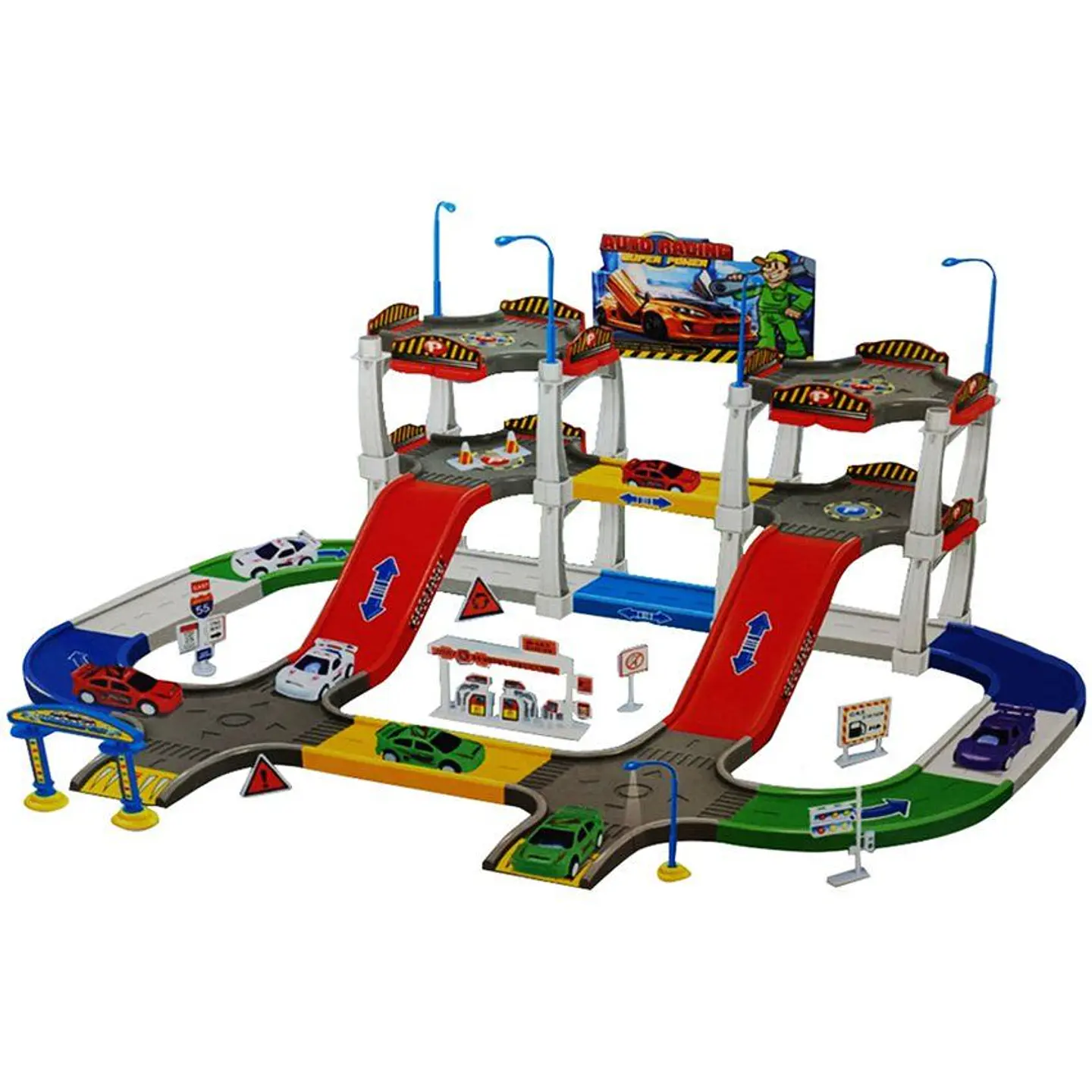 Pista set parqueadero track city para niño caja helicóptero 1