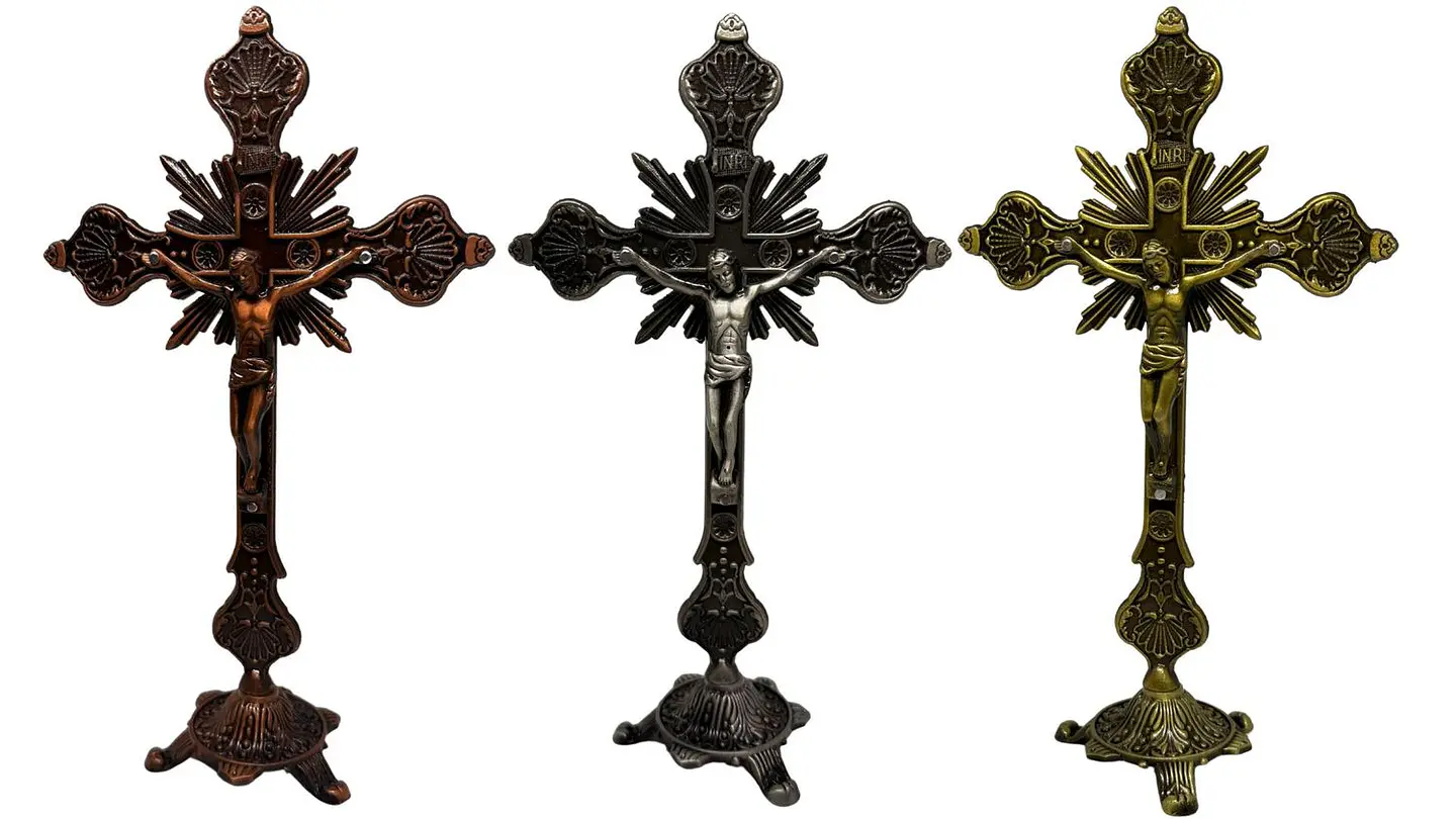 Crucifijo Pie Con Base Crucifixión Católica De Mesa Elegante 1