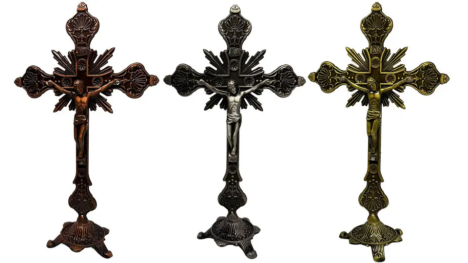 Crucifijo Pie Con Base Crucifixión Católica De Mesa Elegante 1
