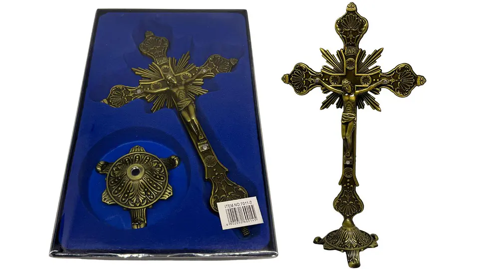 Crucifijo Pie Con Base Crucifixión Católica De Mesa Elegante 2