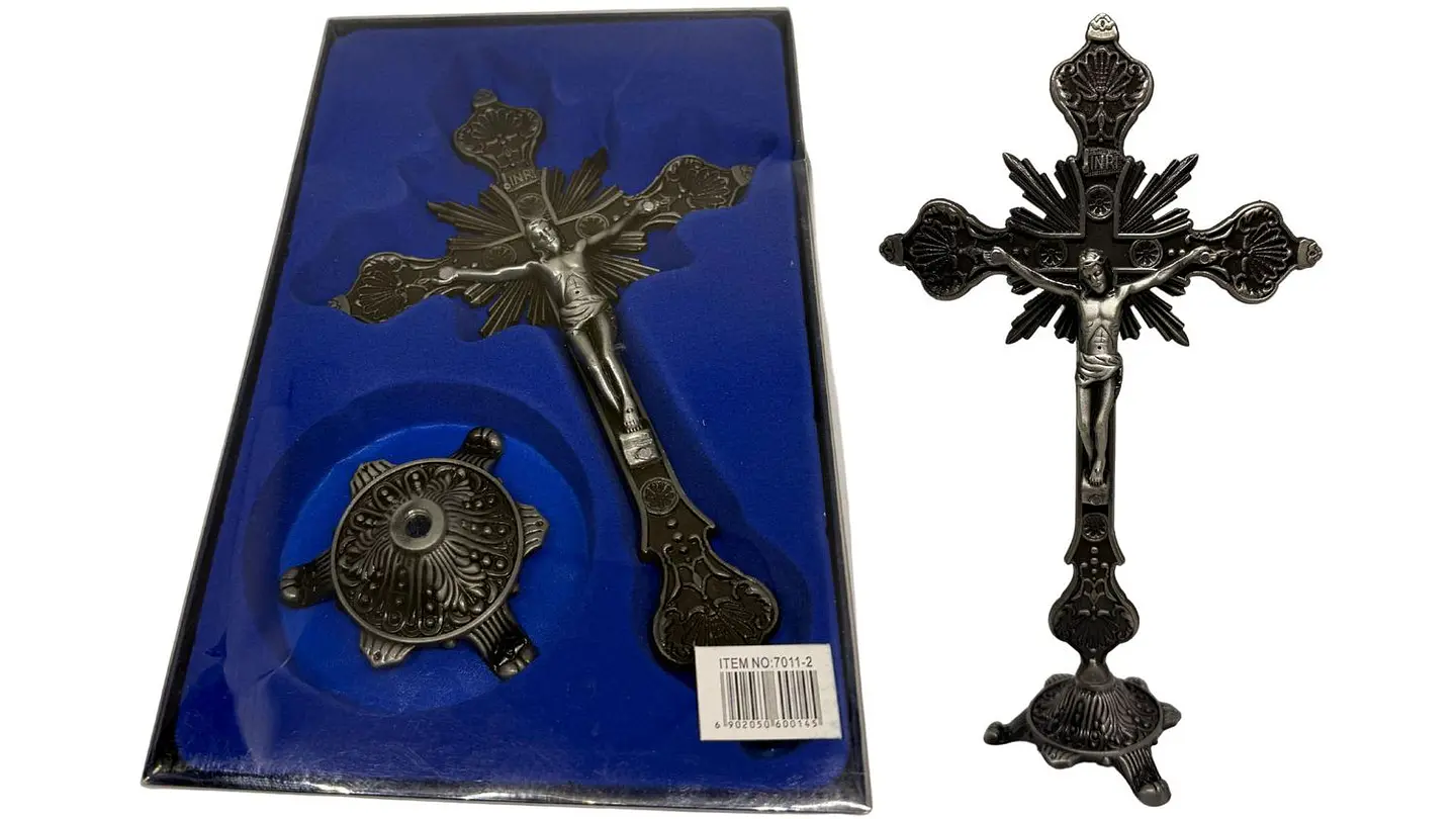 Crucifijo Pie Con Base Crucifixión Católica De Mesa Elegante 3