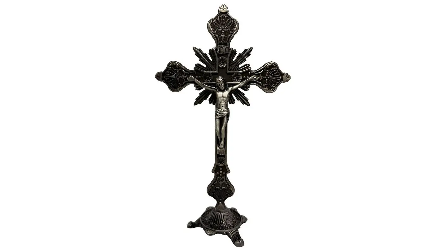 Crucifijo Pie Con Base Crucifixión Católica De Mesa Elegante 4