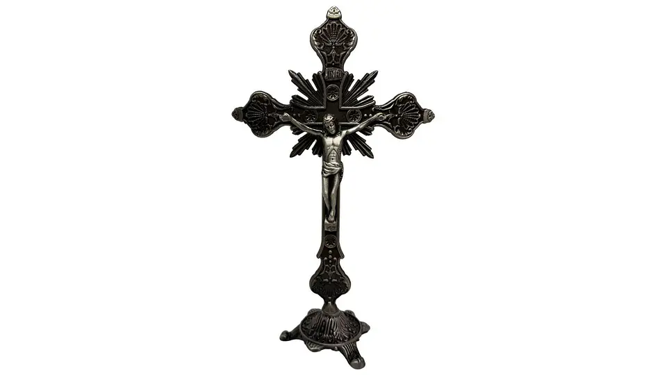 Crucifijo Pie Con Base Crucifixión Católica De Mesa Elegante 4